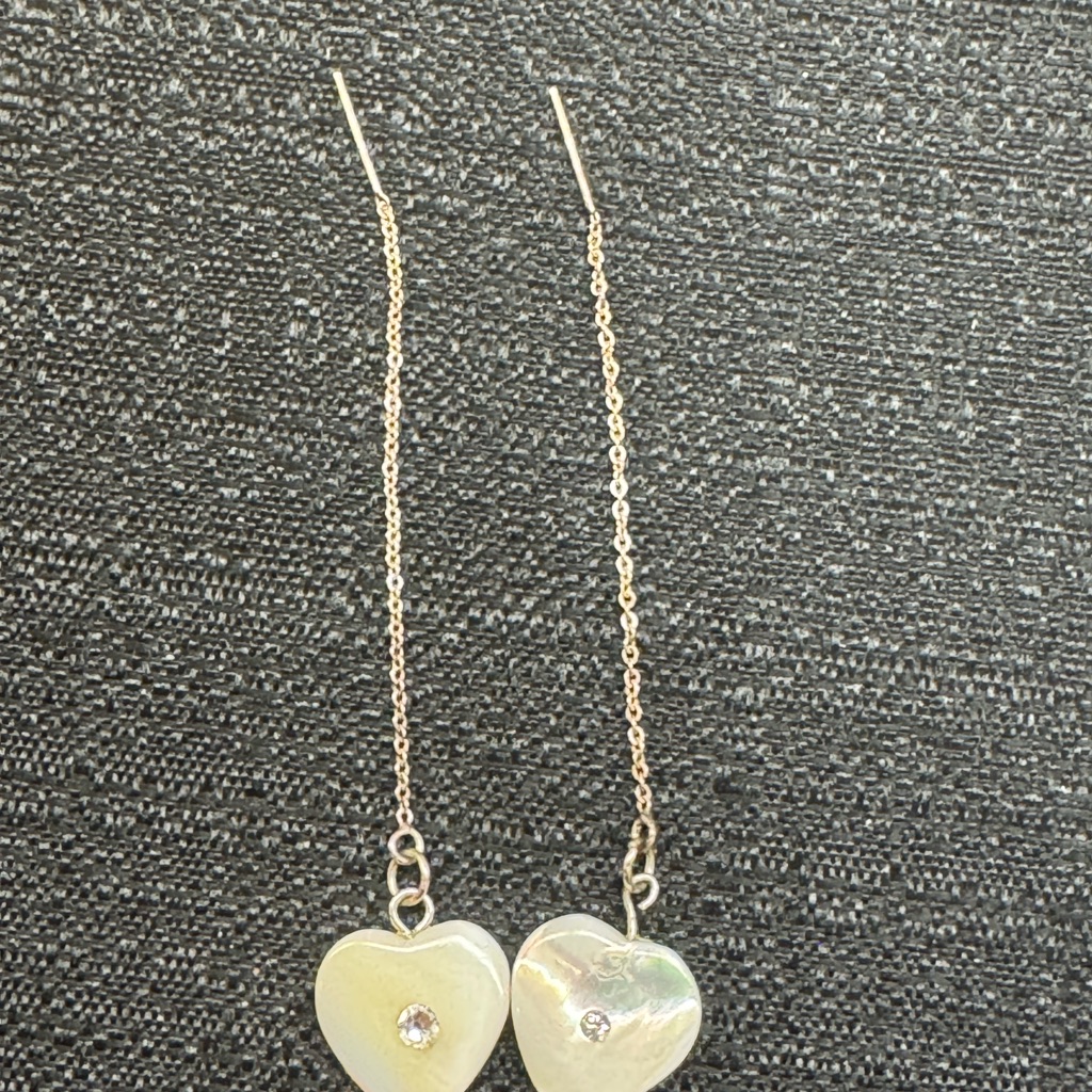 Heart Drop Mother-Of-Pearl Threader Earrings - White